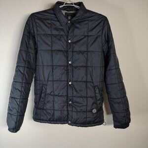 Volcom Stone Quilted Shirt Jacket Mens Black Snap Front Lightweight Puffer 600mm